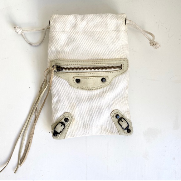 Balenciaga Moto City Wristlet Pouch Bag White Grey - Picture 1 of 8